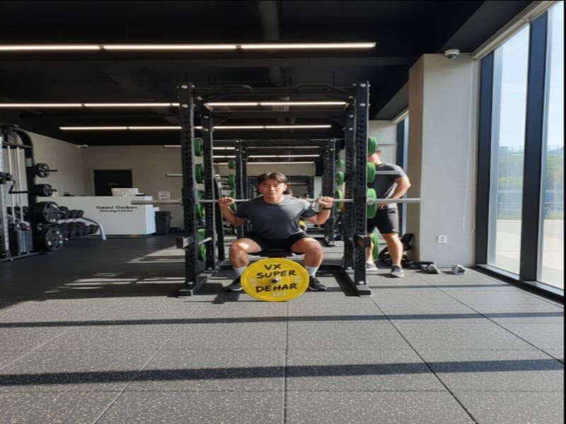 A buyer inspecting sound-reducing flooring samples